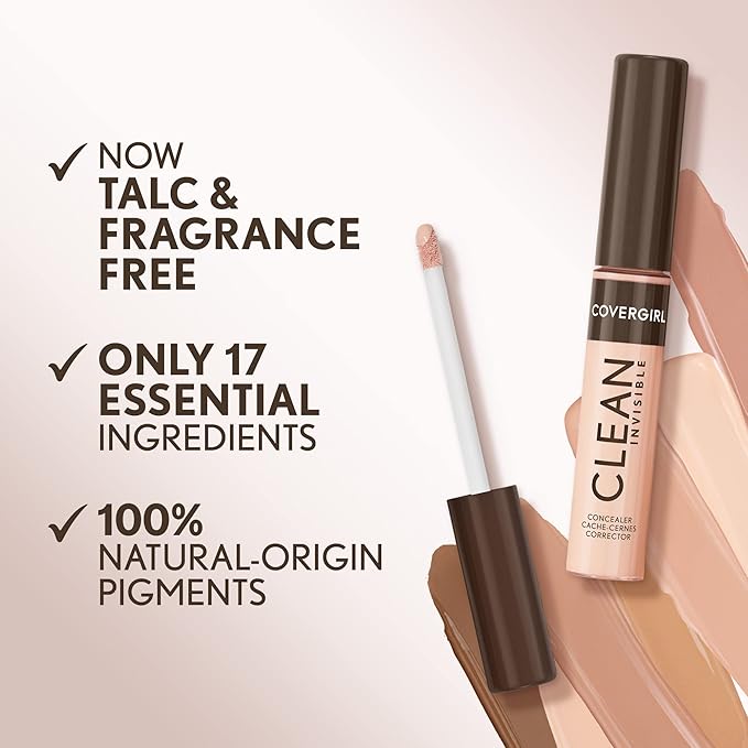 Covergirl Clean Invisible Concealer, Lightweight, Hydrating, Vegan Formula, Beige 107, 0.23oz