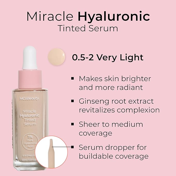 MCoBeauty Miracle Hyaluronic Tinted Serum, 0.5-2 Very Light, Free Cosmetics