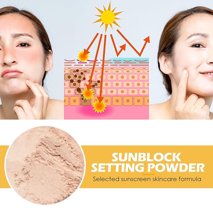 Mineral Powder Sunscreen, Powder Sunscreen for Face,Mineral SPF 50 PA+++ Sunscreen Powder,Long-Lasting Lightweight Breathable Sunscreen Power Brush