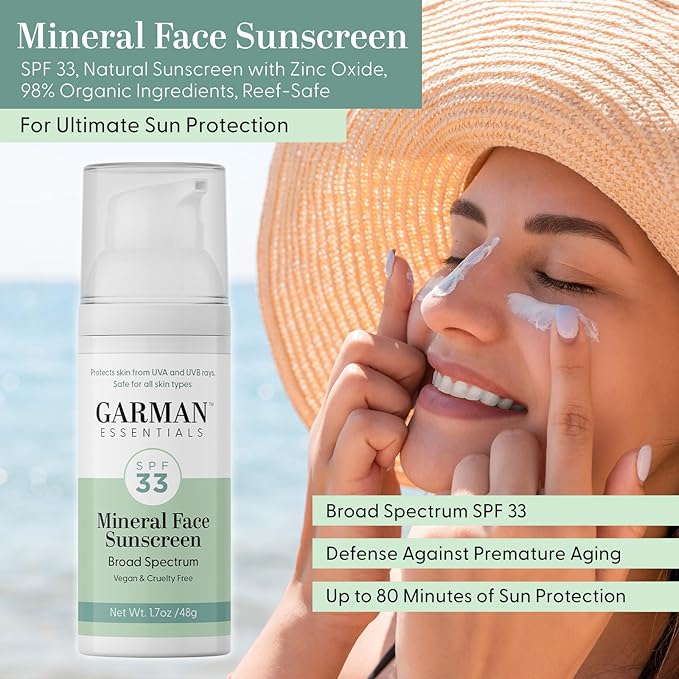 Mineral Sunscreen Lotion SPF 33 1.7 fl oz & Vitamin C Serum for Face, Hyaluronic Acid 1 Fl Oz & Ceramide and Peptide ageless Cream 2 Fl Oz, 3-iN-1 Bundle