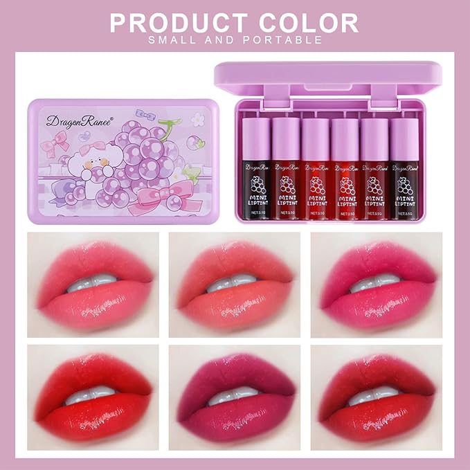 6 Colors Grapes Lip Tint Stain Set, Korean Lip