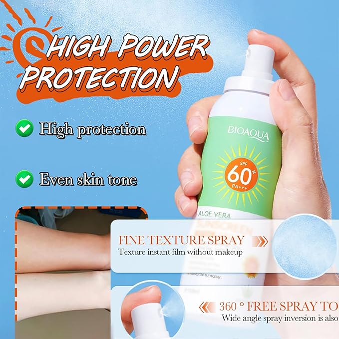 BIOAQUA Aloe Vera Sunscreen Spray SPF60+ PA+++ UVA/UVB Repair Refreshing Moisturizing Waterproof Sweat Resistant 150ml / 5.07fl.oz