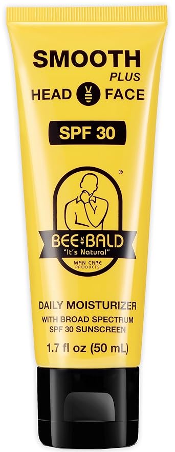 Bee Bald SMOOTH PLUS Daily Moisturizer With SPF 30 Broad Spectrum Sunscreen - Head and Face Moisturizer Lotion for Men and Women Too - Hydrate and Protect Skin from Harmful UVA/UVB Rays - 1.7 fl Oz