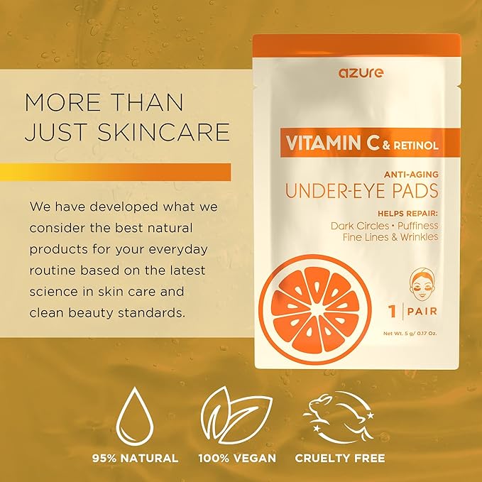 AZURE Vitamin C Under Eye Pads - Anti Aging, Lifting & Moisturizing Eye Mask Patches - Reduces Fine Lines, Wrinkles, Dark Circles & Puffiness - Skin Care Made in Korea - 10 Pairs