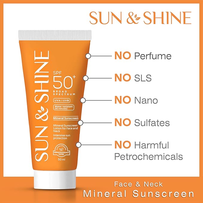 Sun&Shine 100% mineral sunscreen zinc oxide for Sensitive Skin: SPF50+ Broad Spectrum UVA UVB, Face sunscreen lotionreef safe, fragrance free 1.7 Oz