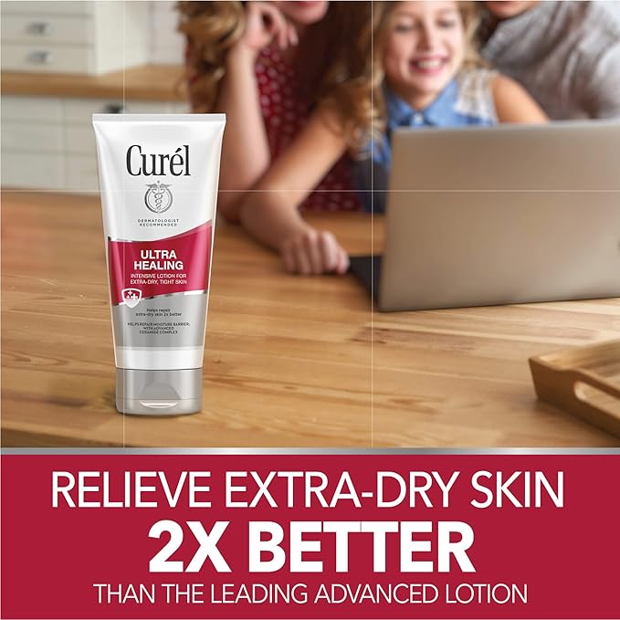 Curel Ultra Healing Intensive Fragrance-Free Lotion For Extra-Dry Skin, Dermatologist Recommended, Ideal for Sensitive Skin, Cruelty Free, Paraben Free 2.5 Oz (Pack of 4)