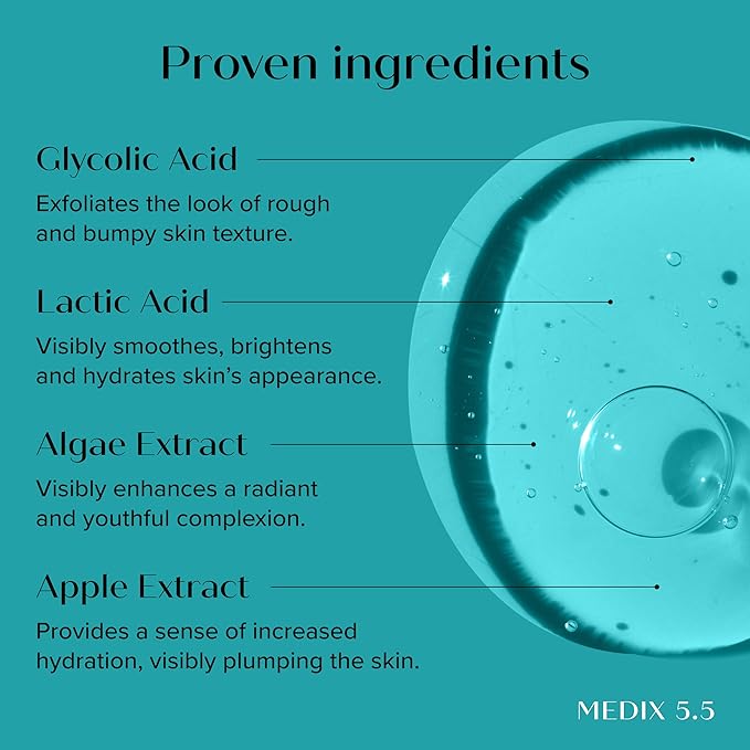 Medix 20% Glycolic Acid Booster + Exfoliating Body Wash Cleanser Skin Care 2PC Set | AHA Exfoliant Cleanser + Body Serum Both Refine + Soften Dead Dry Skin, Bumps, Wrinkles, & Fine Lines, Bundle