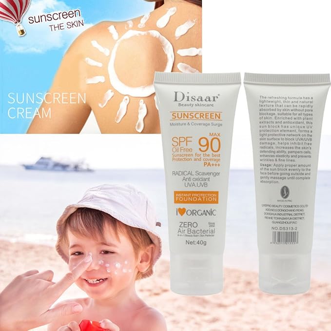 SPF 90 Sunscreen Instant Protection UVA UVB Foundation PA+++ Oil Free Sunblock Cover Protect Perfectly Moisturizing Coverage Surge 40g