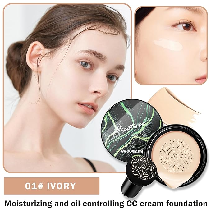 AWCCXMYM CC Cream Cushion Foundation Full Coverage Foundation 01#Ivory (Porcelain)