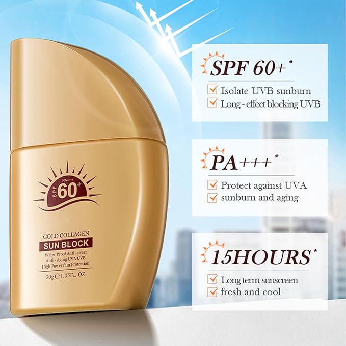 Collagen Face Sunscreen SPF 60+, SPF Moisturizer Face,Sunscreen Lotion Protect Skin, Sunscreen For Face & Body Moisture, SPF 60+ PA+++ Sunscreen Moisturizer For All Skin Type Water-Resistant