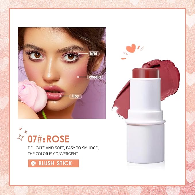 Blush Stick, Matte Cream Blush Stick for Cheeks, Stick,