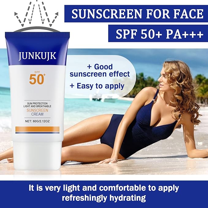 Face Sunscreen SPF 50+ PA+++,No Sticky Tinted Sunscreen for Face,Lightweight Long Lasting Travel Size Sunscreen Cream,Waterproof Face Moisturizer Hydrating Facial Sunscreen Lotion for Women Men