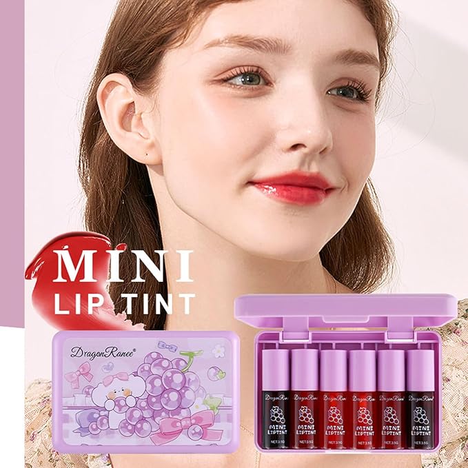 6 Colors Grapes Lip Tint Stain Set, Korean Lip