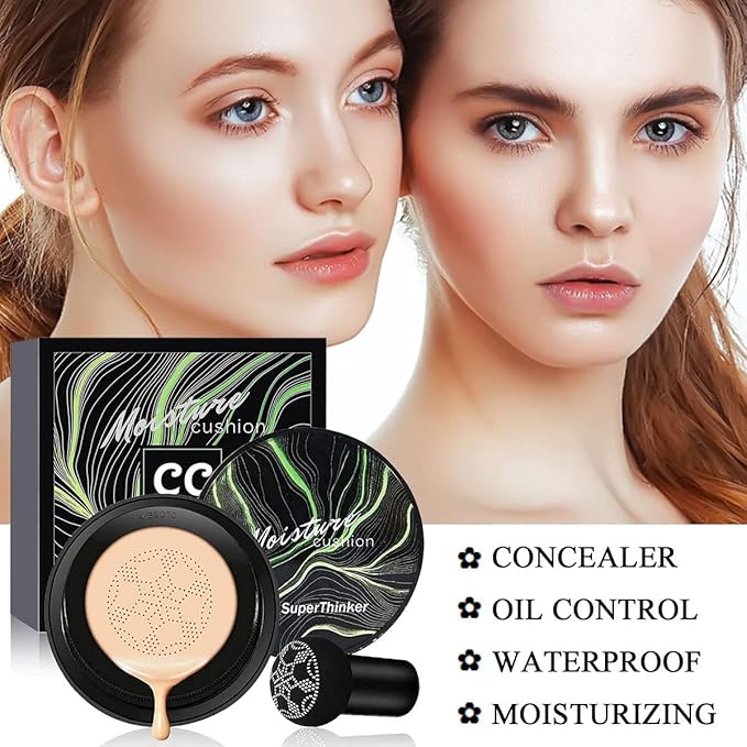 Air Cushion CC Cream Mushroom Head Foundation, Moisturizing Concealer (Ivory)