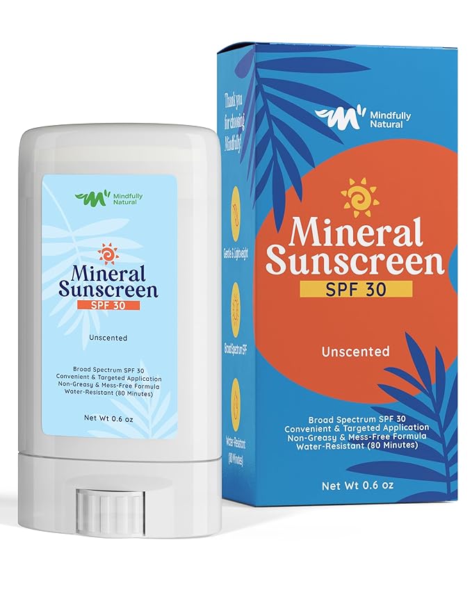 Natural Sunscreen Stick SPF 30 Broad Spectrum Mineral Sunblock for Face & Sensitive Skin - Zinc Oxide 18% Sun Screen Sticks, Travel Size