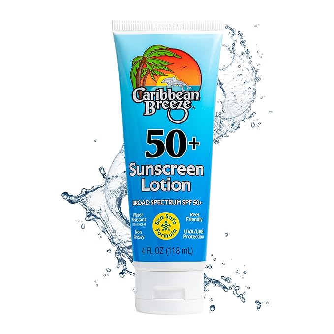 Reef Friendly Sunscreen SPF 50 Lotion, Mango Lime Scent Body Sunscreen Lotion, Rich in Anti Oxidants, Water Resistant Up to 80 Minutes, Broad Spectrum Body Lotion with Sunscreen, 4 oz (120 ml)