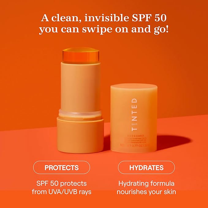 Live Tinted Hueguard Invisible Sunscreen Stick SPF 50: Waterproof, Sweatproof, Body and Face Sunscreen Stick, Roll On Sunscreen, No White Cast & Hydrating Tinted Sunscreen, Reef Friendly, 0.77oz / 22g