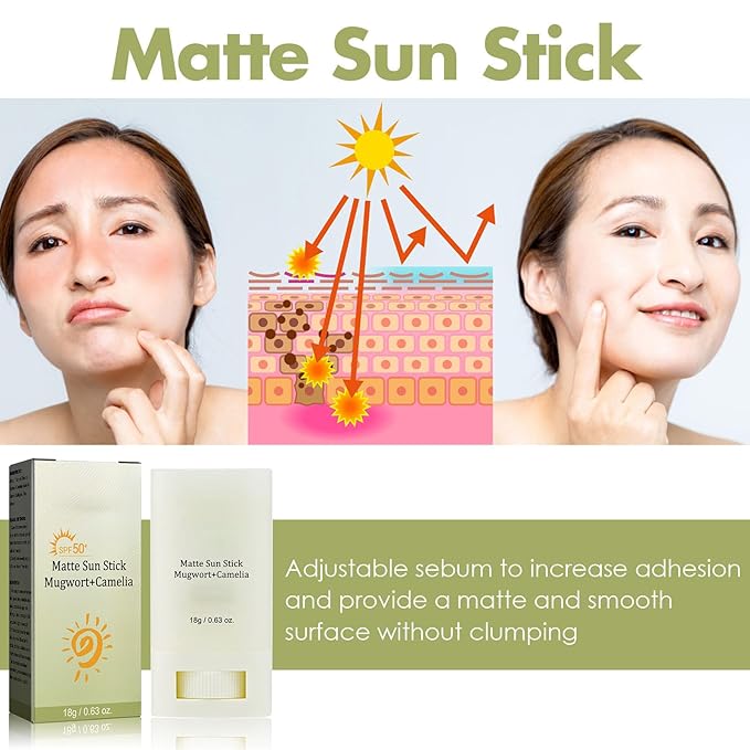 Matte Sunscreen Stick, Sunscreen Stick SPF 50, Sunblock Stick With Broad Spectrum UVA/UVB Protection, Lightweight Moisturizing Natural Sunblock, Waterproof Solid Sunscreen Stick for Travel