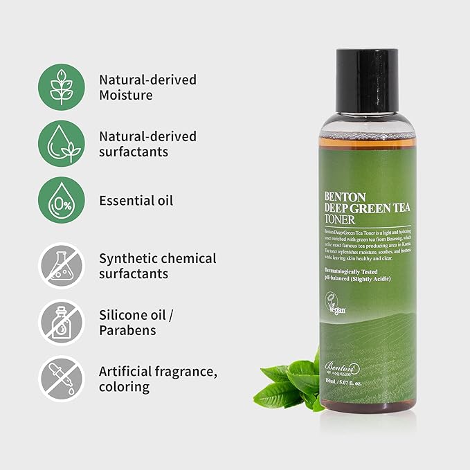 BENTON Deep Green Tea Toner 150ml (5.07 fl.oz) - Green Tea Toner for Face | Toner for Sensitive Skin | Korean Toner for Face | Toner for Oily Skin