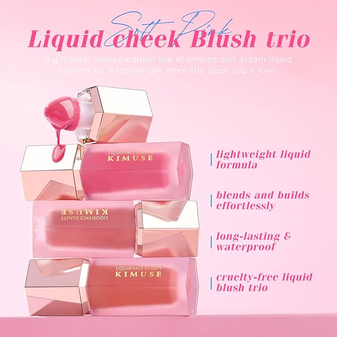 KIMUSE Soft Pink Gel-Cream Blush Trio, Liquid Blush (love pink)