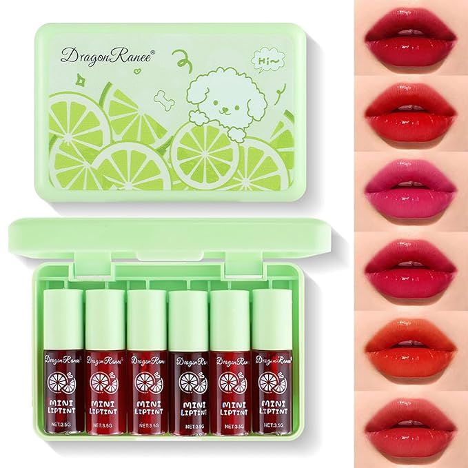 6-Color Korean Velvet Lip Tint Set - Waterproof, Lip