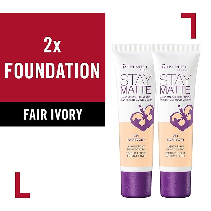 Rimmel, Stay Matte Foundation, Fair Ivory 2 Count may vary)