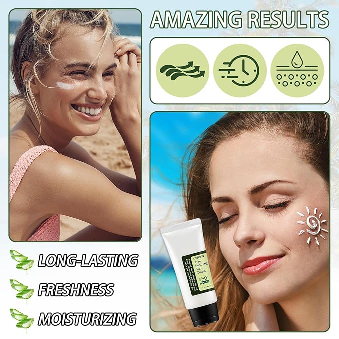 2PCS Matte Aloe Vera Sunscreen SPF 50+ PA+++ for Body & Face,Hydrating Long Lasting Moisturizing Aloe Sun Cream for Men & Women,Non-Greasy Vacation Sunscreen with Aloe Vera Gel