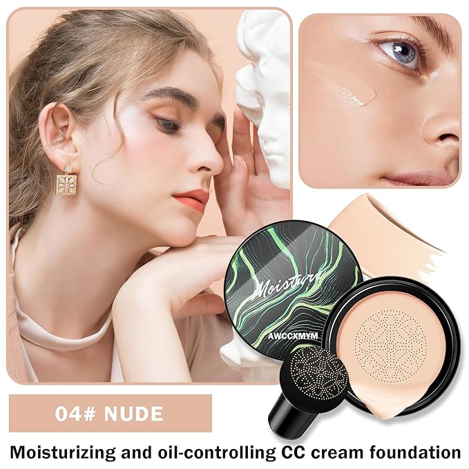 AWCCXMYM CC Cream Cushion Foundation Full Coverage Foundation Radiance 04#Nude