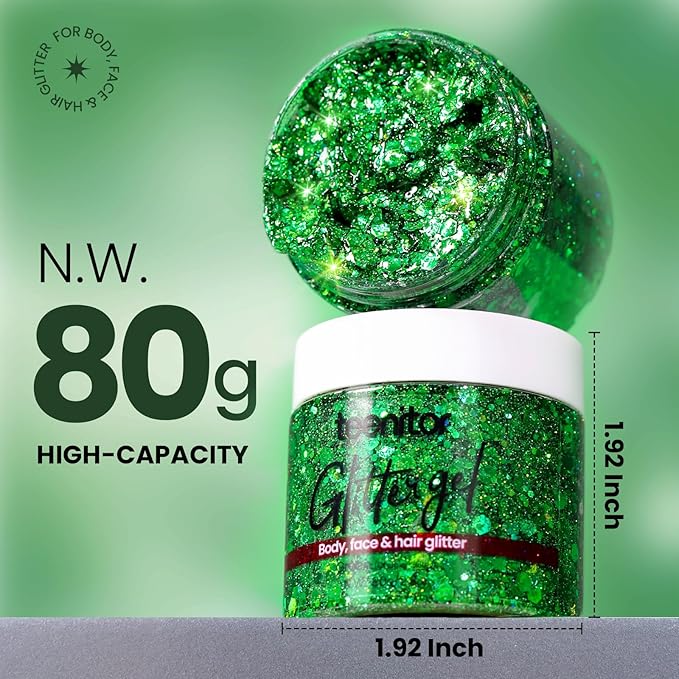 Teenitor green body glitter, face