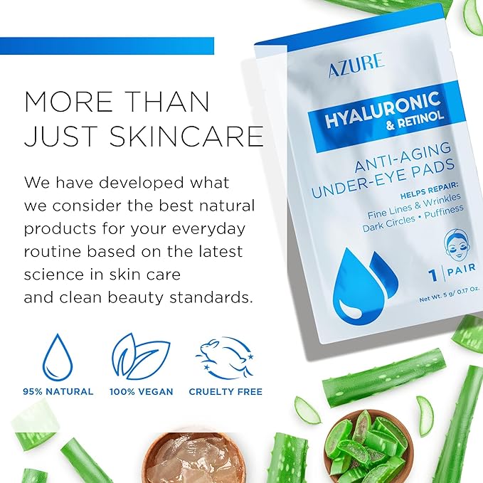 AZURE Hyaluronic & Retinol Anti Aging Under Eye Pads- Moisturizing & Rejuvenating Eye Mask Patches - Reduces Fine Lines, Wrinkles, Dark Circles & Puffiness - Skin Care Made in Korea - 10 Pairs