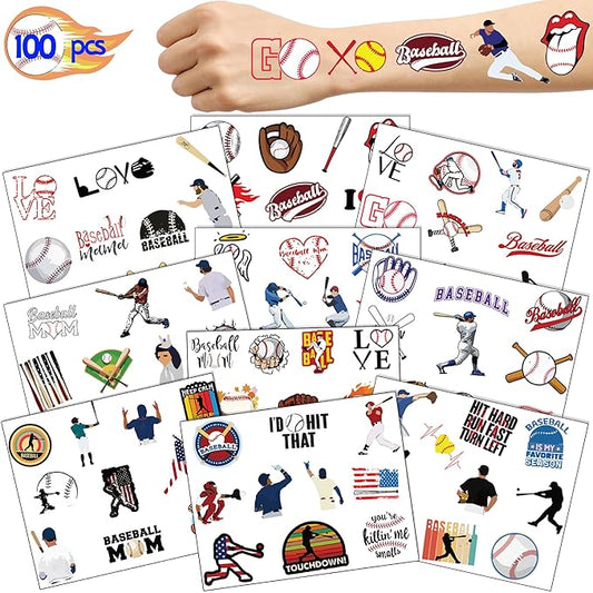 100 pcs baseball temporary tattoos,