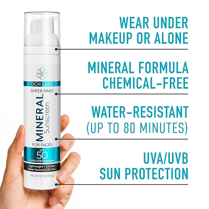 UV Sheer Daily Facial Mineral Sunscreen, SPF 50 Moisturizer for Face, 3.7 oz, Water Resistant up to 80 Minutes, Chemical-Free, Broad Spectrum Protection with Titanium Dioxide & Zinc Oxide