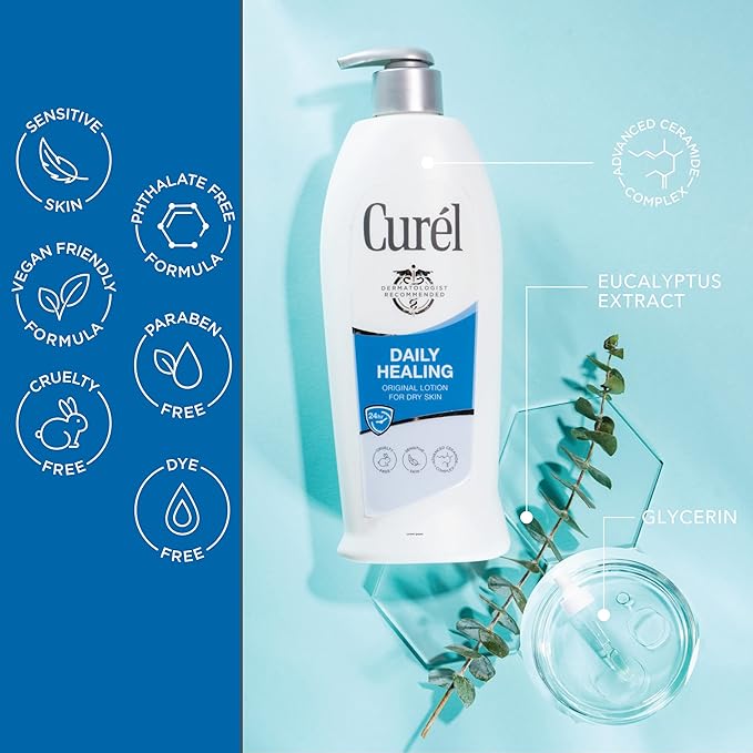 Curel Daily Healing Body Lotion for Dry Skin, Dermatologist Recommended Hydrating Body Lotion with Advanced Ceramides Complex, 3-13 Oz