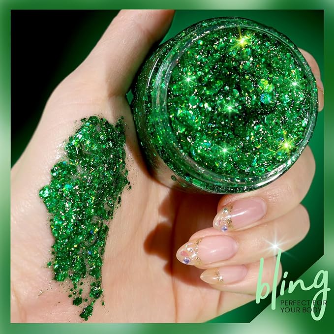 Teenitor green body glitter, face