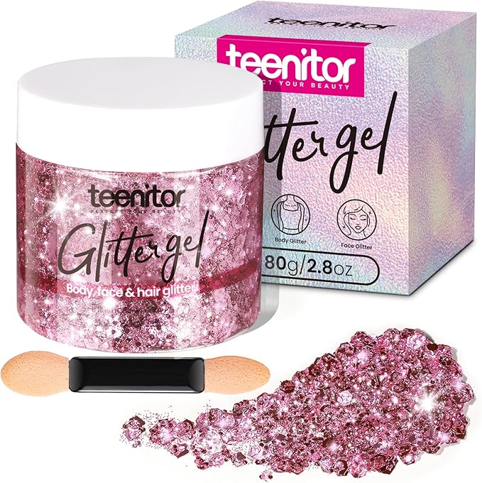 Teenitor pink body glitter, chunky