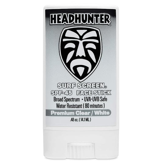 Headhunter Sunscreen Face Stick SPF 45, Waterproof Surf Sunblock for Waterman, Water-Resistant Facial Sunscreen for Ultra-Sport Protection and Solar Defense (80 min), Clear White (1 pack)