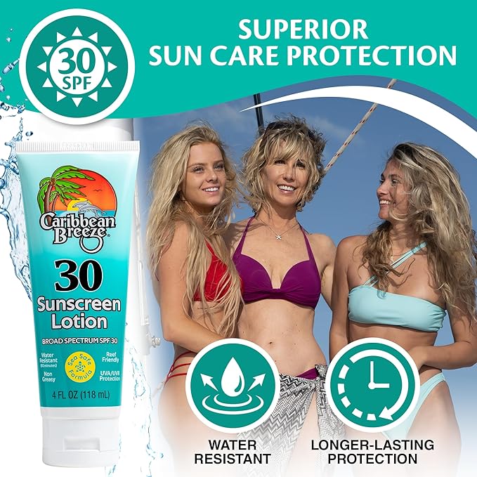 Reef Friendly Sunscreen SPF 30 Lotion, Mango Lime Scent Body Sunscreen Lotion, Rich in Anti Oxidants, Water Resistant Up to 80 Minutes, Broad Spectrum Body Lotion with Sunscreen, 4 oz (120 ml)