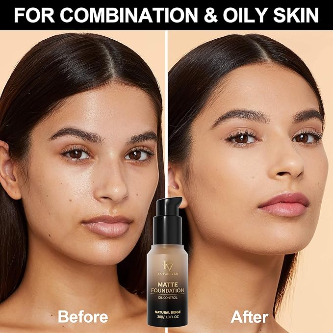 FV Full Coverage Liquid Foundation, Lightweight & Concealing, Beige Matte)