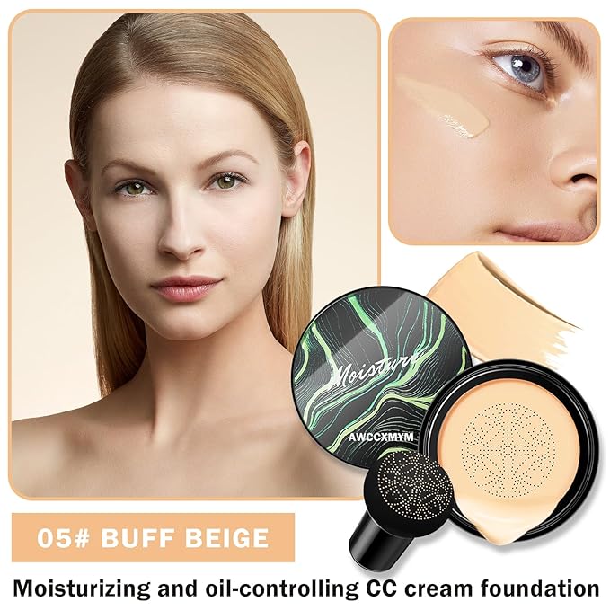 AWCCXMYM CC Cream Cushion Foundation Full Coverage Foundation 05#Buff Beige