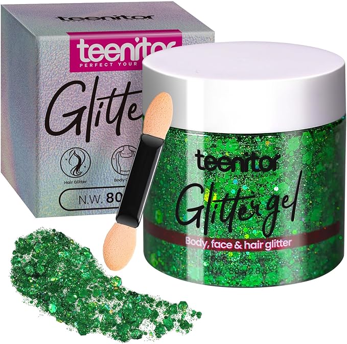 Teenitor green body glitter, face