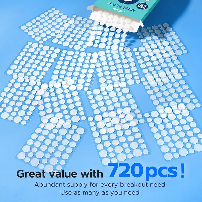 LitBear Pimple Patch Bulk (720 Patches 3 Size) Pimple Patches for Face (5 Sizes, 507Patches)