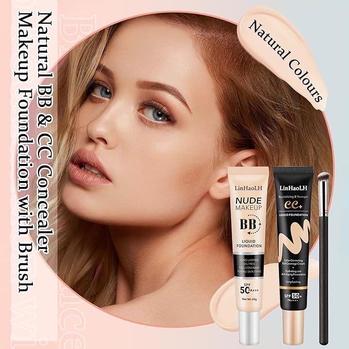 Full Coverage Concealer Foundation,Oil Control Long Lasting Lightweight Set（2 Pack）