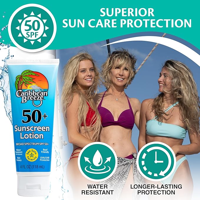 Reef Friendly Sunscreen SPF 50 Lotion, Mango Lime Scent Body Sunscreen Lotion, Rich in Anti Oxidants, Water Resistant Up to 80 Minutes, Broad Spectrum Body Lotion with Sunscreen, 4 oz (120 ml)