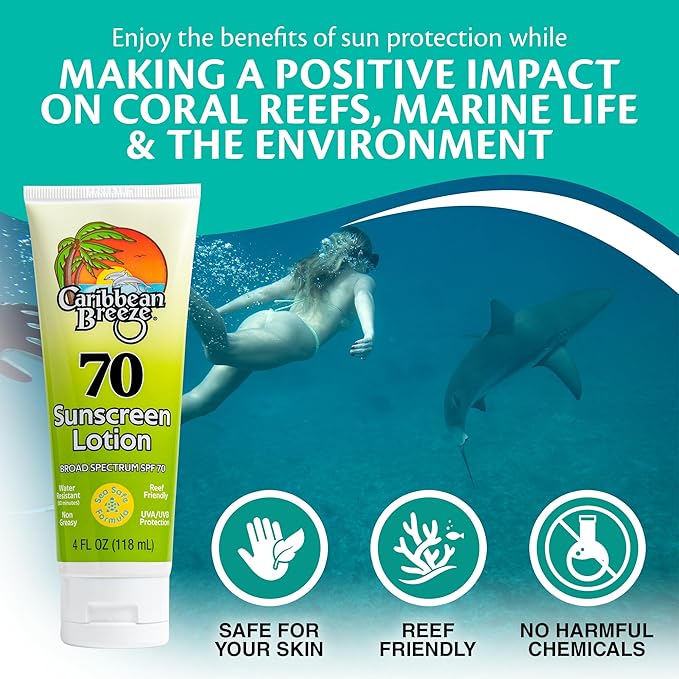 Reef Friendly Sunscreen SPF 70 Lotion, Mango Lime Scent Body Sunscreen Lotion, Rich in Anti Oxidants, Water Resistant Up to 80 Minutes, Broad Spectrum Body Lotion with Sunscreen, 4 oz (120 ml)