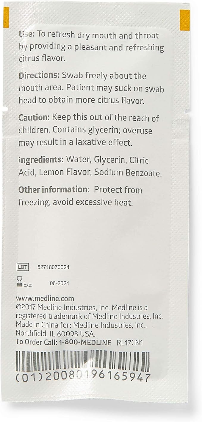 Medline lemon glycerin swabsticks, swabs