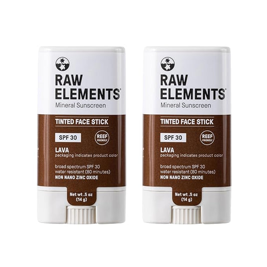 Raw Element Ultra-Moisturizing Face Tint Sunscreen, SPF 30+, Non Toxic Mineral Face Cream, Non Nano Zinc Oxide, Reef Friendly, Safe for All Ages, 0.5 oz, Lava, Pack of 2