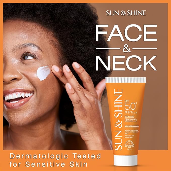 Sun&Shine 100% mineral sunscreen zinc oxide for Sensitive Skin: SPF50+ Broad Spectrum UVA UVB, Face sunscreen lotionreef safe, fragrance free 1.7 Oz