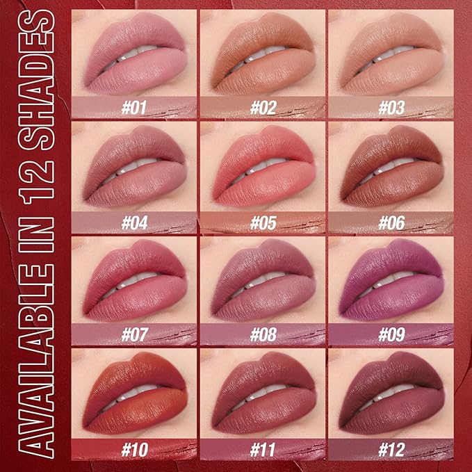 Jolilab 12 Pcs Velvet Matte Lipstick Nude Matte Lipstick