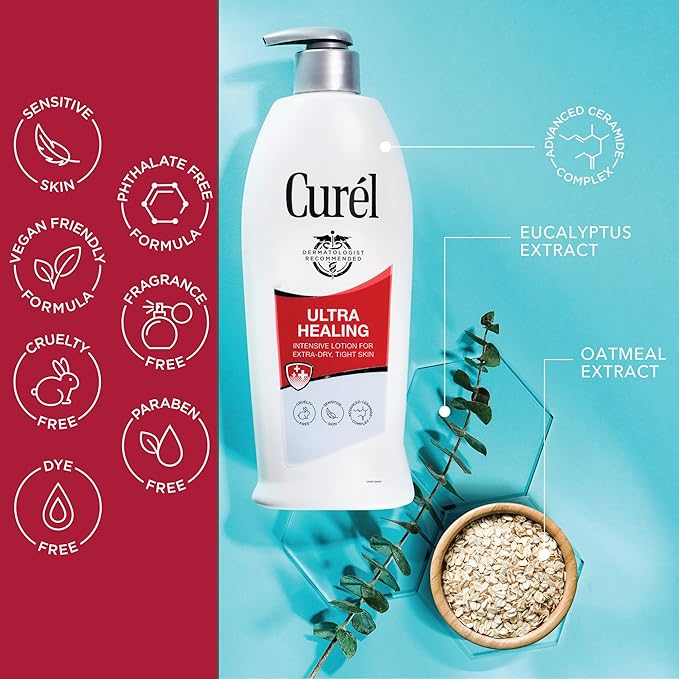 Curel Ultra Healing Lotion, Hand and Body Moisturizer for Extra Dry Skin, with Advanced Ceramide Complex and Hydrating Agents, for Tight Skin, 20 Ounces