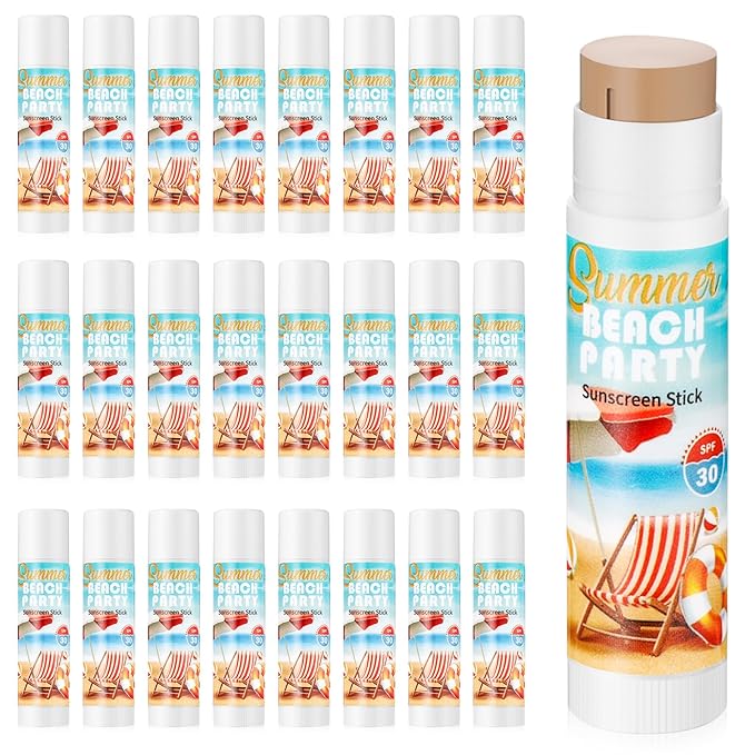 24 Pcs Mini Sunscreen Stick Bulk for Summer Wedding SPF 30 Face Sunscreen Stick Water Resistant Light Skin Tone Sun Block Stick for Thank You Gifts Adults Travel Wedding Party Supplies(Beach Style)